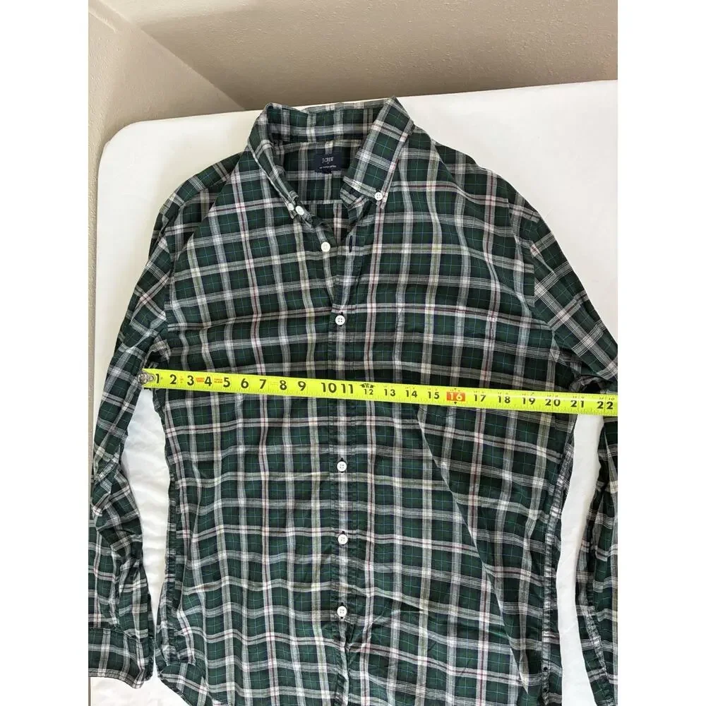 J. CREW Green Plaid Oxford Mens L 100% Heathered Cotton